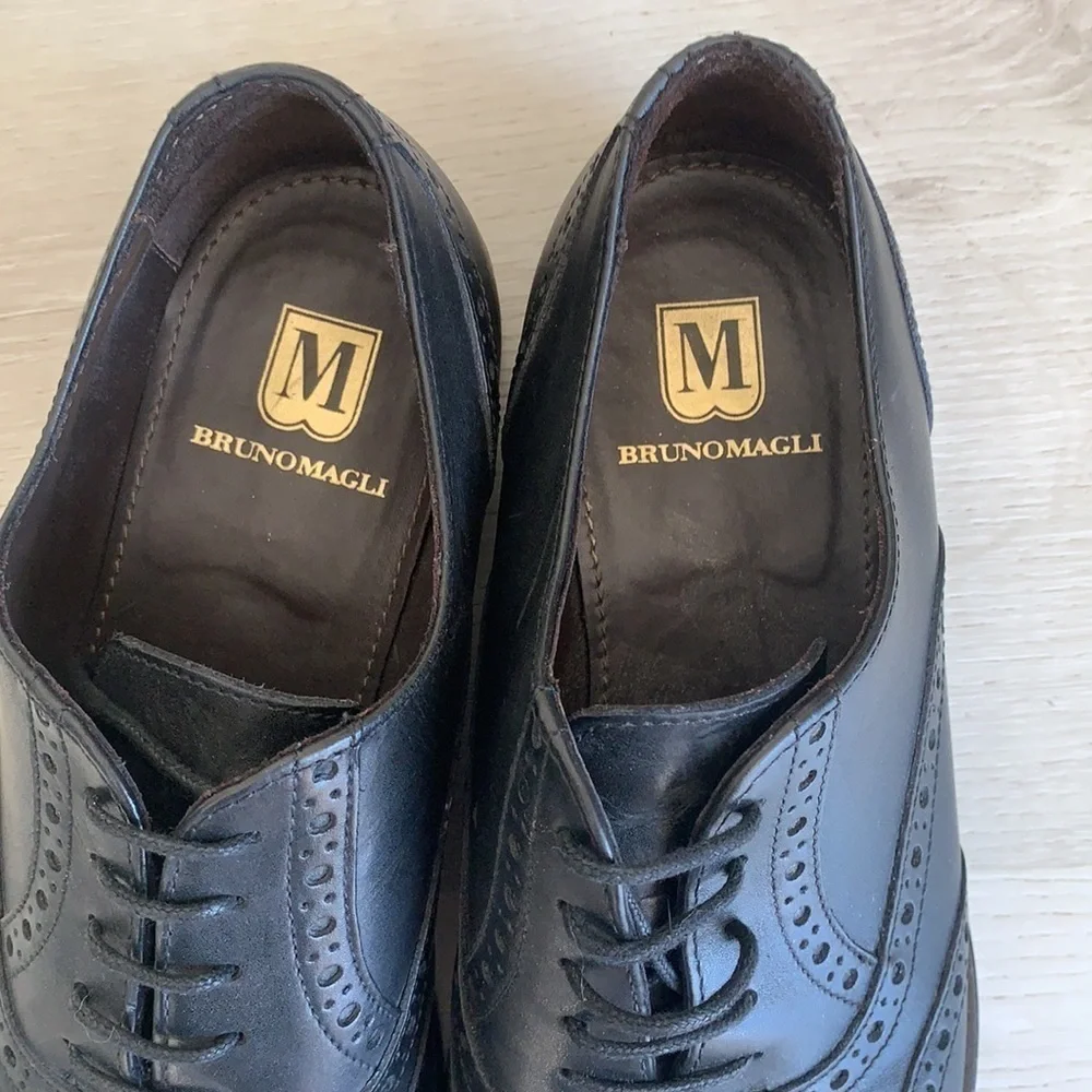 Bruno Magli Black‎ Wingtip Alvar Shoes leather